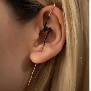 🌕⚡️14K Rose Gold Black Glitter Lightning Bolt Ear Cuff/Pin